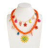 Women's Bohemian Floral Geometric Alloy Pendant Necklace With Handmade Resin Beading And Lobster Clasp