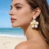 Women's Bohemian Flower Pendant Earrings With Alloy Electroplated Details And Raffia Woven Design Stainless Steel Ear Needles High End Floral Style