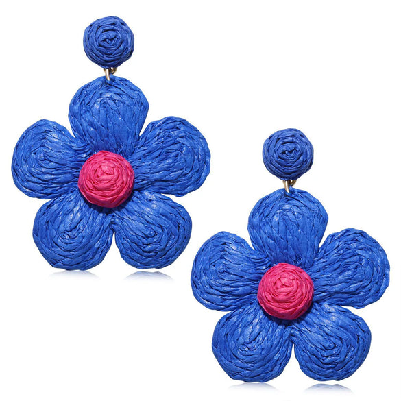 Women's Bohemian Flower Pendant Earrings With Alloy Electroplated Details And Raffia Woven Design Stainless Steel Ear Needles High End Floral Style