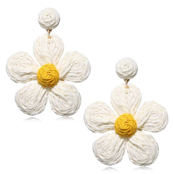 Women's Bohemian Flower Pendant Earrings With Alloy Electroplated Details And Raffia Woven Design Stainless Steel Ear Needles High End Floral Style