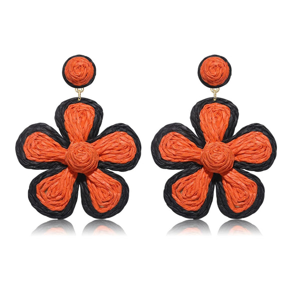 Women's Bohemian Flower Pendant Earrings With Alloy Electroplated Details And Raffia Woven Design Stainless Steel Ear Needles High End Floral Style
