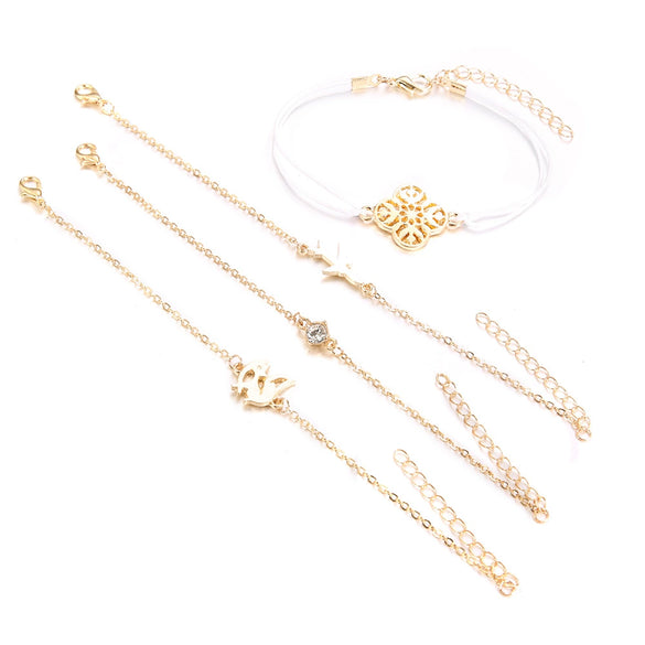 Women's Bohemian Geometric Alloy Beaded Chain Bracelet Set With Electroplated Finish And Artificial Gemstone Inlay Fashion Jewelry