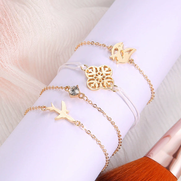 Women's Bohemian Geometric Alloy Beaded Chain Bracelet Set With Electroplated Finish And Artificial Gemstone Inlay Fashion Jewelry
