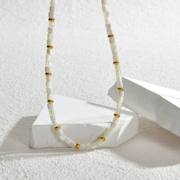 Women's Bohemian Geometric Stainless Steel And Titanium Steel Beaded Handmade Electroplated Necklace