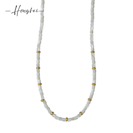 Women's Bohemian Geometric Stainless Steel And Titanium Steel Beaded Handmade Electroplated Necklace