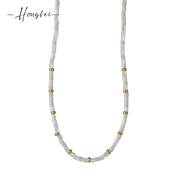Women's Bohemian Geometric Stainless Steel And Titanium Steel Beaded Handmade Electroplated Necklace