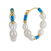 Women's Bohemian Geometric Tassel Earrings With Turquoise And Freshwater Pearl In 925 Silver Electroplated Finish