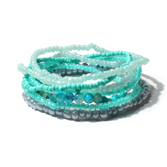 Women's Bohemian Handmade Pearl Geometric Multilayer Elastic Beaded Bracelet
