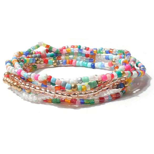 Women's Bohemian Handmade Pearl Geometric Multilayer Elastic Beaded Bracelet