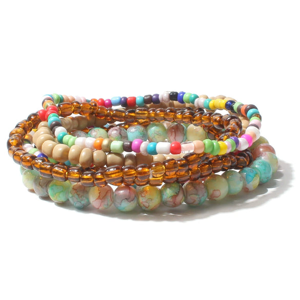 Women's Bohemian Handmade Pearl Geometric Multilayer Elastic Beaded Bracelet