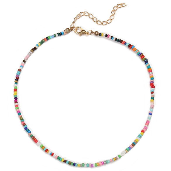 Women's Bohemian Handmade Rice Bead Geometric Short Choker Necklace
