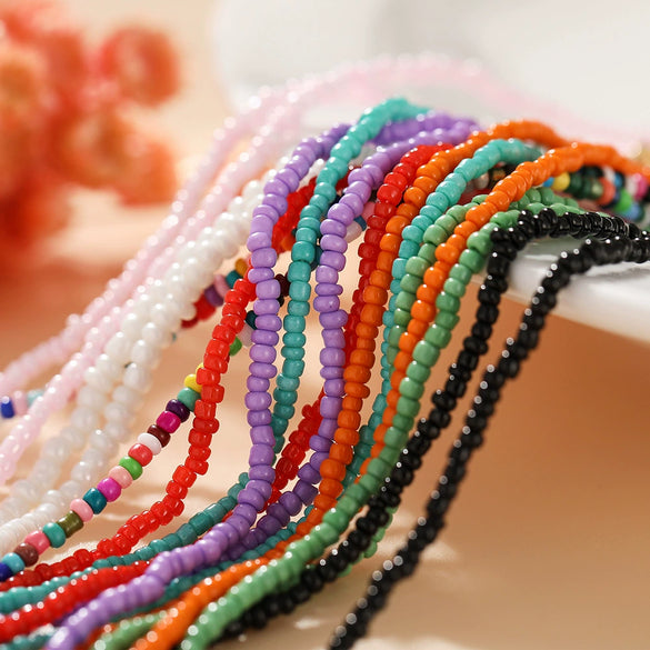 Women's Bohemian Handmade Rice Bead Geometric Short Choker Necklace