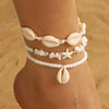 Women's Bohemian Imitation Pearl Braided Anklet With Starfish Shell And Geometric Pattern