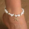 Women's Bohemian Imitation Pearl Braided Anklet With Starfish Shell And Geometric Pattern
