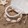 Women's Bohemian Imitation Pearl Braided Anklet With Starfish Shell And Geometric Pattern