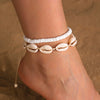 Women's Bohemian Imitation Pearl Braided Anklet With Starfish Shell And Geometric Pattern