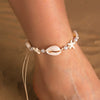 Women's Bohemian Imitation Pearl Braided Anklet With Starfish Shell And Geometric Pattern