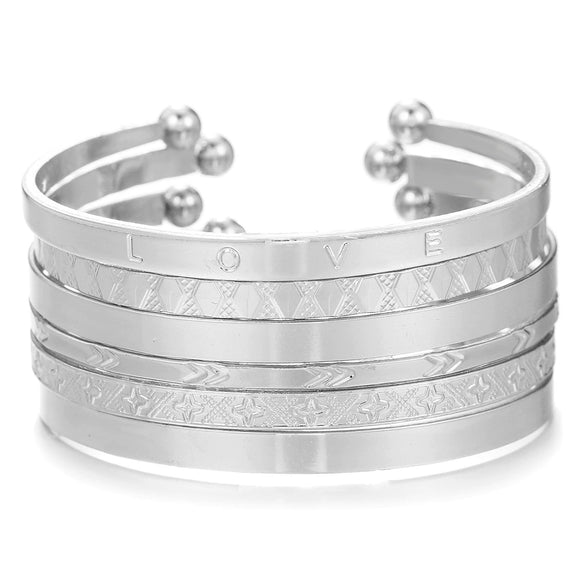 Women's Bohemian Iron Open Bracelet Set With Love Letter Hit Arrow Diamond Geometric Pattern And Electroplating