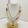Women's Bohemian Rainbow Beaded Doublelayer Necklace With Polished Electroplated Alloy Heart Pendant