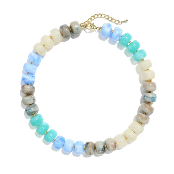 Women's Bohemian Resin Beaded Necklace With Geometric Pendant Ball Chain And Electroplated Casual Fashion Jewelry