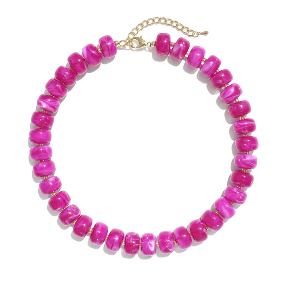 Women's Bohemian Resin Beaded Necklace With Geometric Pendant Ball Chain And Electroplated Casual Fashion Jewelry