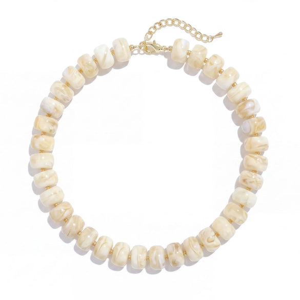 Women's Bohemian Resin Beaded Necklace With Geometric Pendant Ball Chain And Electroplated Casual Fashion Jewelry