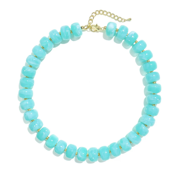 Women's Bohemian Resin Beaded Necklace With Geometric Pendant Ball Chain And Electroplated Casual Fashion Jewelry
