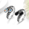 Women's Bohemian Retro Black Agate Spoon Moonstone Open Ring Copper Electroplated Geometric