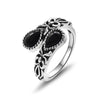 Women's Bohemian Retro Black Agate Spoon Moonstone Open Ring Copper Electroplated Geometric