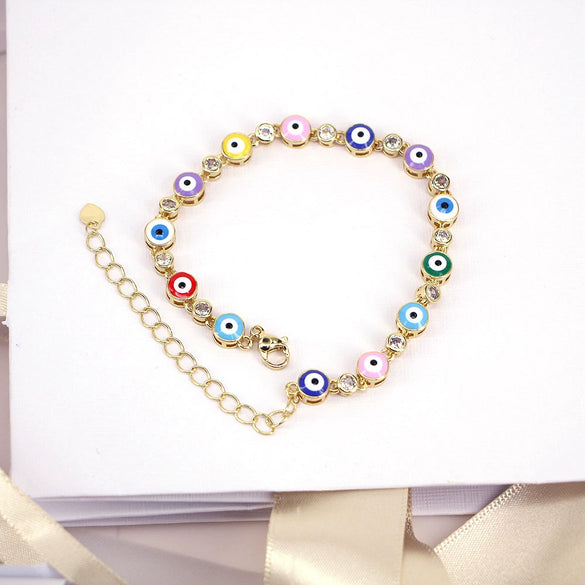 Women's Bohemian Retro Copper Bracelet With Geometric Evil Eye Zircon Detail Adjustable Electroplated Hand Jewelry