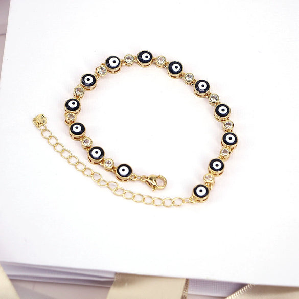 Women's Bohemian Retro Copper Bracelet With Geometric Evil Eye Zircon Detail Adjustable Electroplated Hand Jewelry