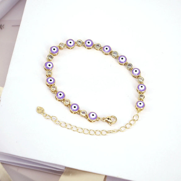 Women's Bohemian Retro Copper Bracelet With Geometric Evil Eye Zircon Detail Adjustable Electroplated Hand Jewelry