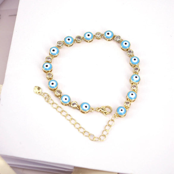 Women's Bohemian Retro Copper Bracelet With Geometric Evil Eye Zircon Detail Adjustable Electroplated Hand Jewelry