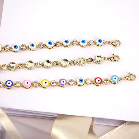 Women's Bohemian Retro Copper Bracelet With Geometric Evil Eye Zircon Detail Adjustable Electroplated Hand Jewelry