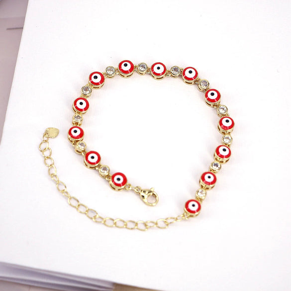 Women's Bohemian Retro Copper Bracelet With Geometric Evil Eye Zircon Detail Adjustable Electroplated Hand Jewelry