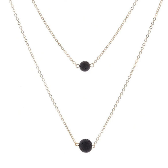 Women's Bohemian Retro Double Layer Volcanic Stone Necklace With Alloy Geometric Pendant Electroplated Fashion Jewelry