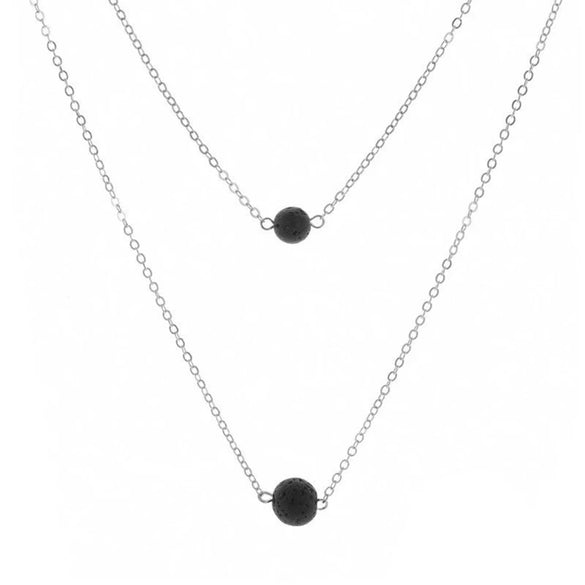 Women's Bohemian Retro Double Layer Volcanic Stone Necklace With Alloy Geometric Pendant Electroplated Fashion Jewelry