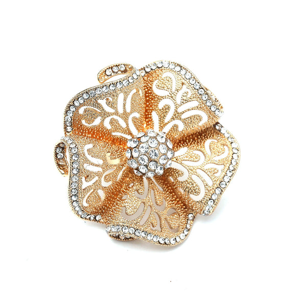 Women's Bohemian Retro Hollow Flower Open Ring With Alloy Diamond Accents Adjustable Fashion Statement Jewelry