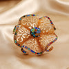 Women's Bohemian Retro Hollow Flower Open Ring With Alloy Diamond Accents Adjustable Fashion Statement Jewelry