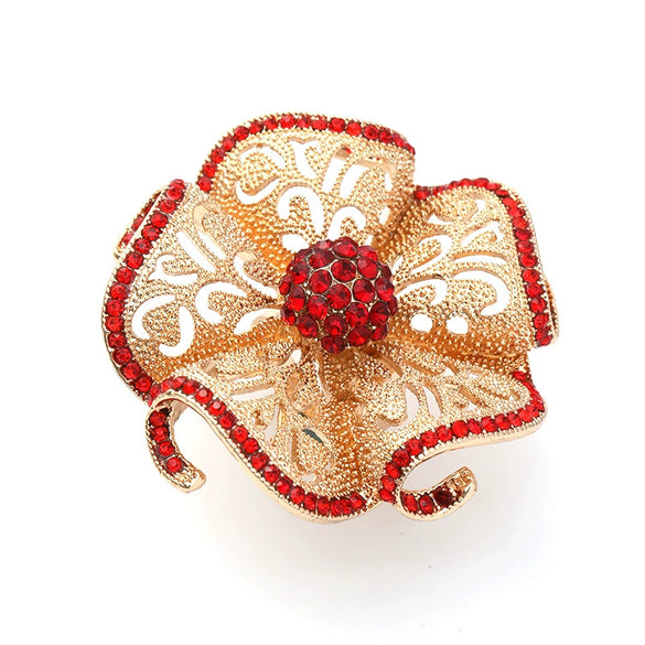 Women's Bohemian Retro Hollow Flower Open Ring With Alloy Diamond Accents Adjustable Fashion Statement Jewelry