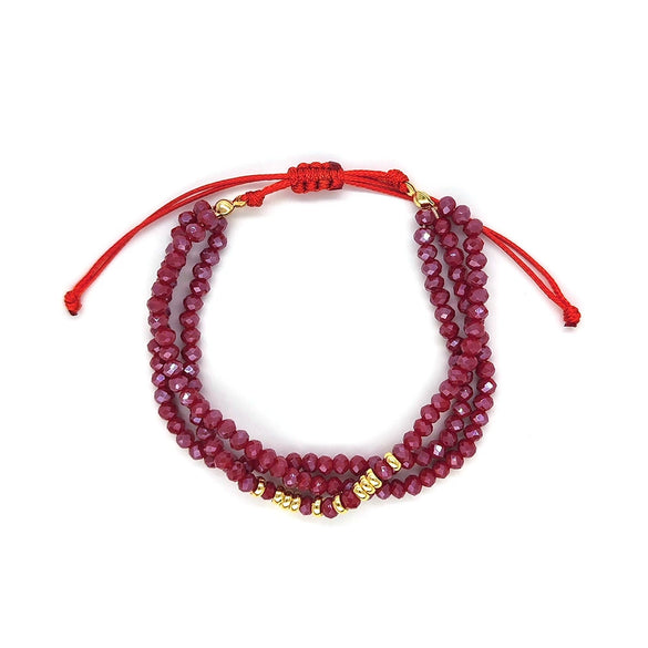 Women's Bohemian Simple Allmatch Handwoven Glass And Glaze Geometric Multilayered Crystal Cut Beaded Bracelet