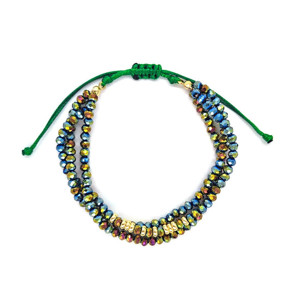 Women's Bohemian Simple Allmatch Handwoven Glass And Glaze Geometric Multilayered Crystal Cut Beaded Bracelet