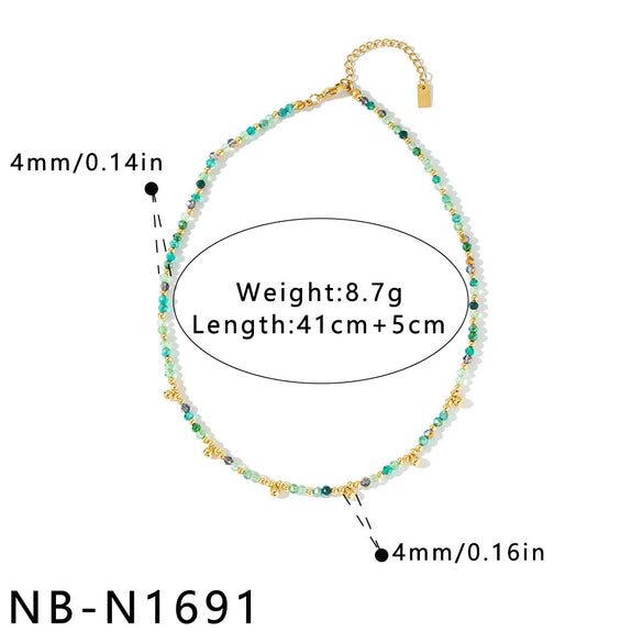 Women's Bohemian Stainless Steel Beaded Necklace With Geometric Design And 18K Vacuum Plated Finish