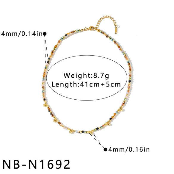 Women's Bohemian Stainless Steel Beaded Necklace With Geometric Design And 18K Vacuum Plated Finish