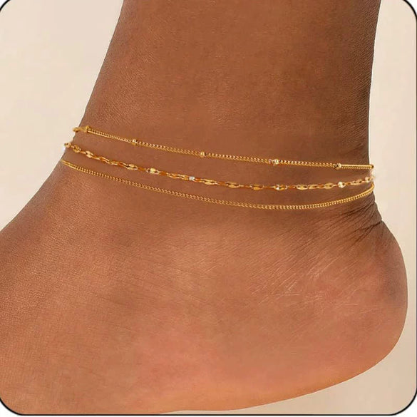 Women's Bohemian Stainless Steel Layered Anklet Simple Fashion Geometric Beach Jewelry
