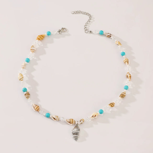 Women's Bohemian Starfish Conch Beaded Shell Clavicle Chain Handmade Alloy Necklace
