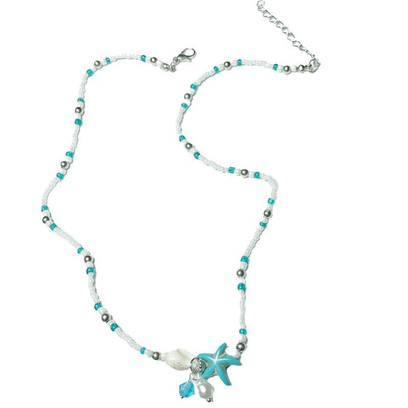 Women's Bohemian Starfish Conch Beaded Shell Clavicle Chain Handmade Alloy Necklace