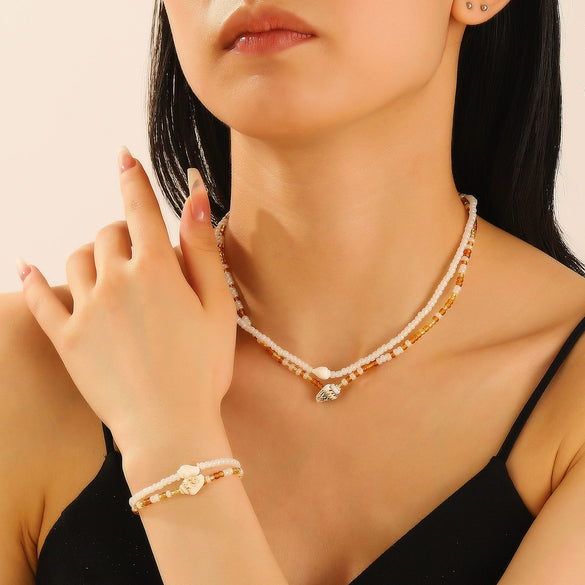 Women's Bohemian Starfish Conch Beaded Shell Clavicle Chain Handmade Alloy Necklace