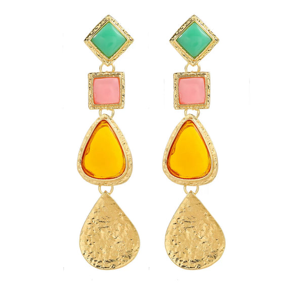 Women's Bohemian Style Alloy Geometric Multilayer Square Drop Long Earrings With Diamond Design