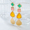Women's Bohemian Style Alloy Geometric Multilayer Square Drop Long Earrings With Diamond Design